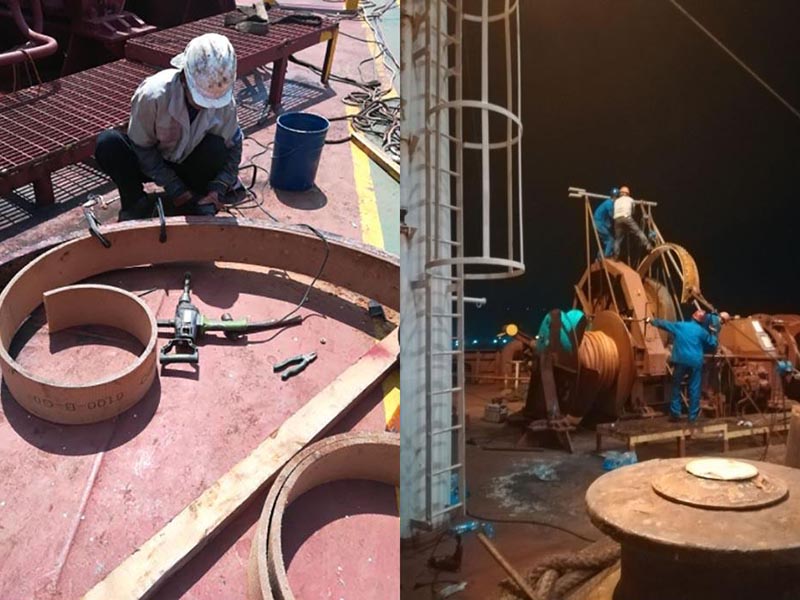 更换船用锚机刹车带